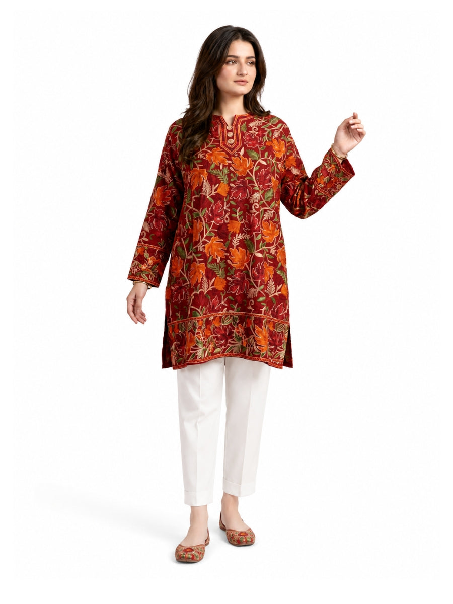 Noor : chinar embroidery summer kurti | Light Gray